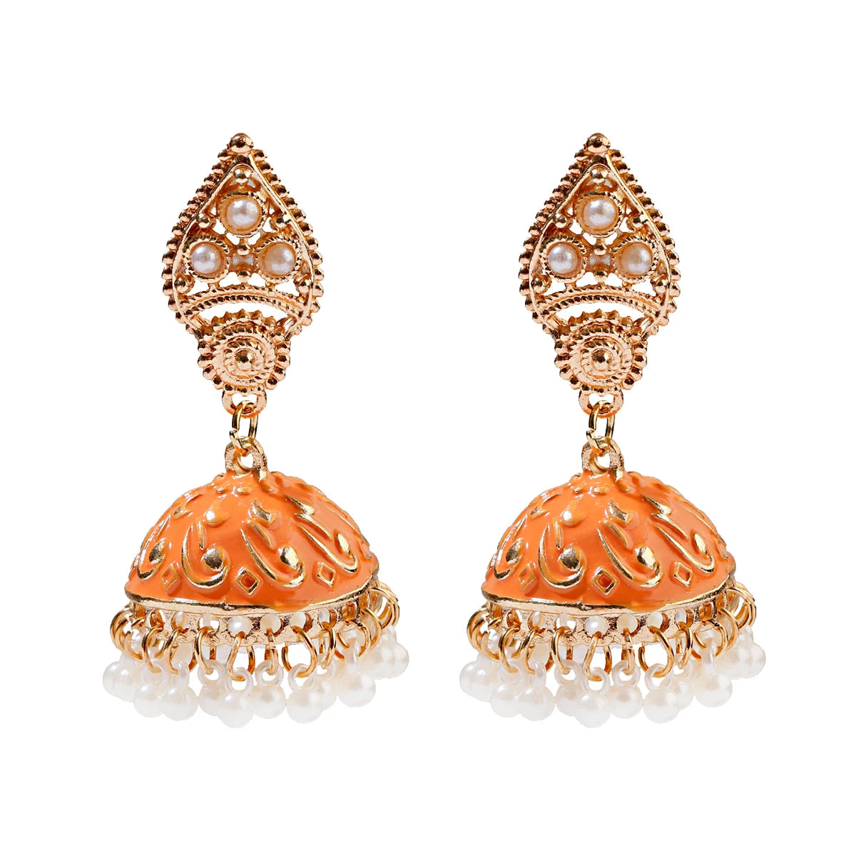 Ethnic Retro Geometric Turkish Jhumka Earrings For Women Indian Jewelry Flower Gold Color Bell Tassel Dangling Earrings Streetsharks