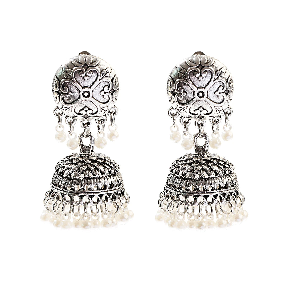 Ethnic Retro Silver Color Flower Alloy Tassel Dangle Earrings For Women's Indian Jhumka Earrings Turkey Bijoux Streetsharks