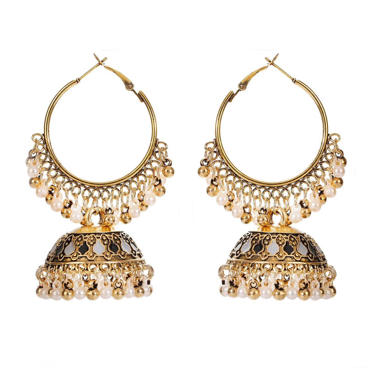 Ethnic Retro Geometric Turkish Jhumka Earrings For Women Indian Jewelry Flower Gold Color Bell Tassel Dangling Earrings Streetsharks