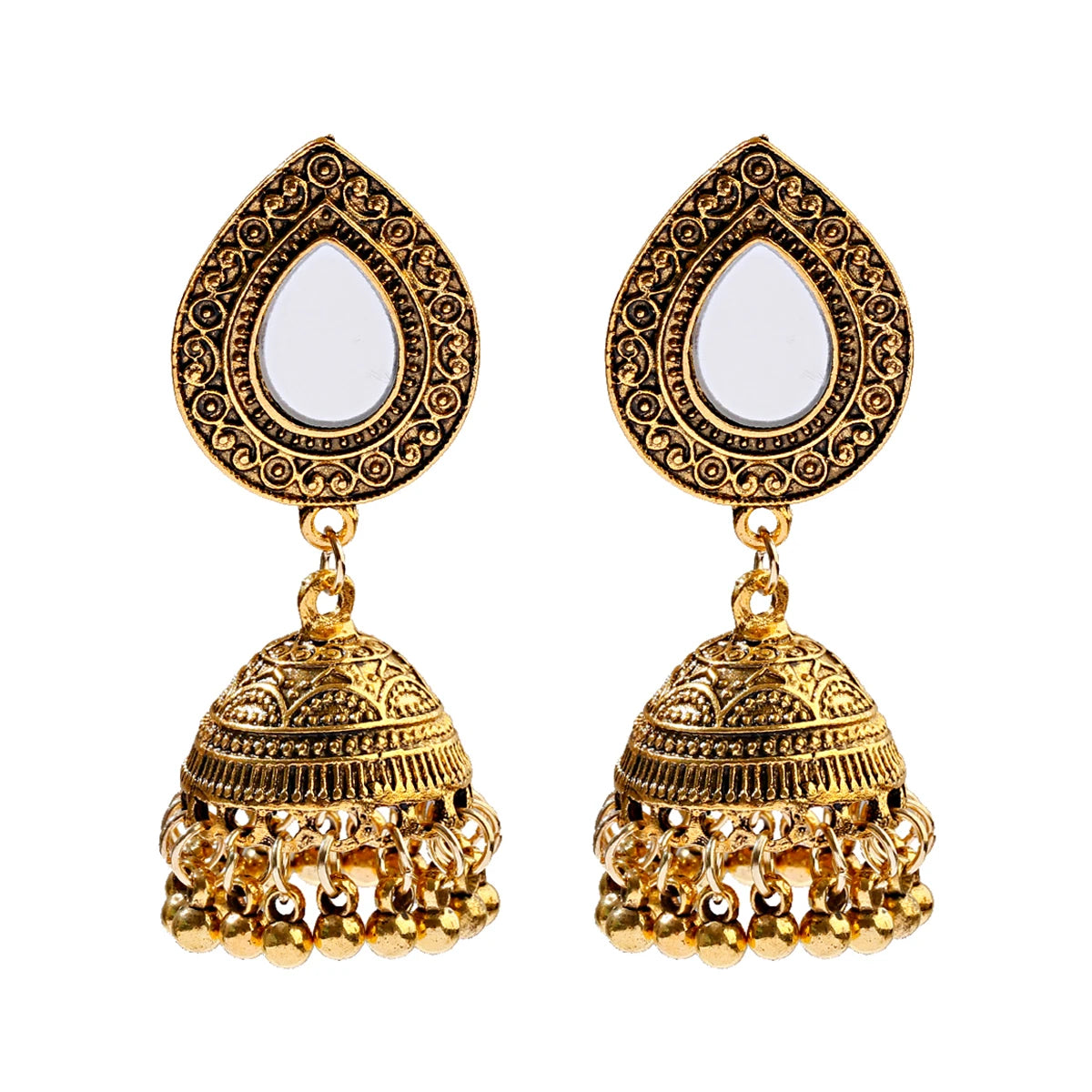 Ethnic Retro Geometric Turkish Jhumka Earrings For Women Indian Jewelry Flower Gold Color Bell Tassel Dangling Earrings Streetsharks