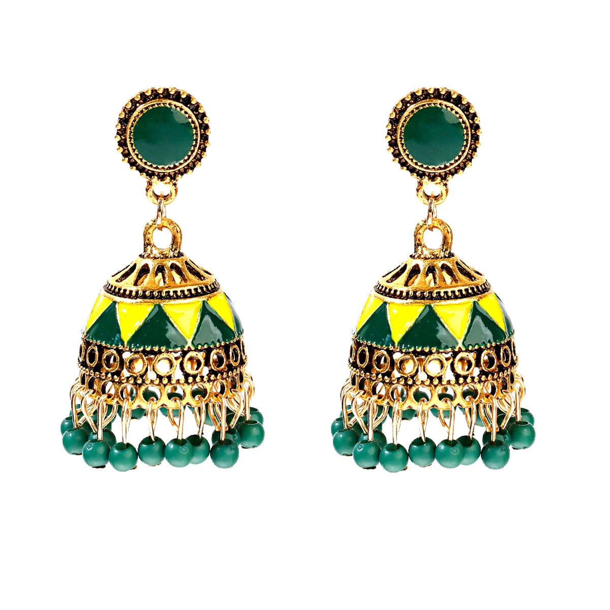 Ethnic Retro Geometric Turkish Jhumka Earrings For Women Indian Jewelry Flower Gold Color Bell Tassel Dangling Earrings Streetsharks