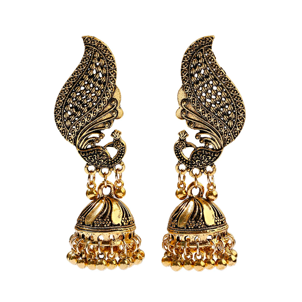 Ethnic Retro Geometric Turkish Jhumka Earrings For Women Indian Jewelry Flower Gold Color Bell Tassel Dangling Earrings Streetsharks