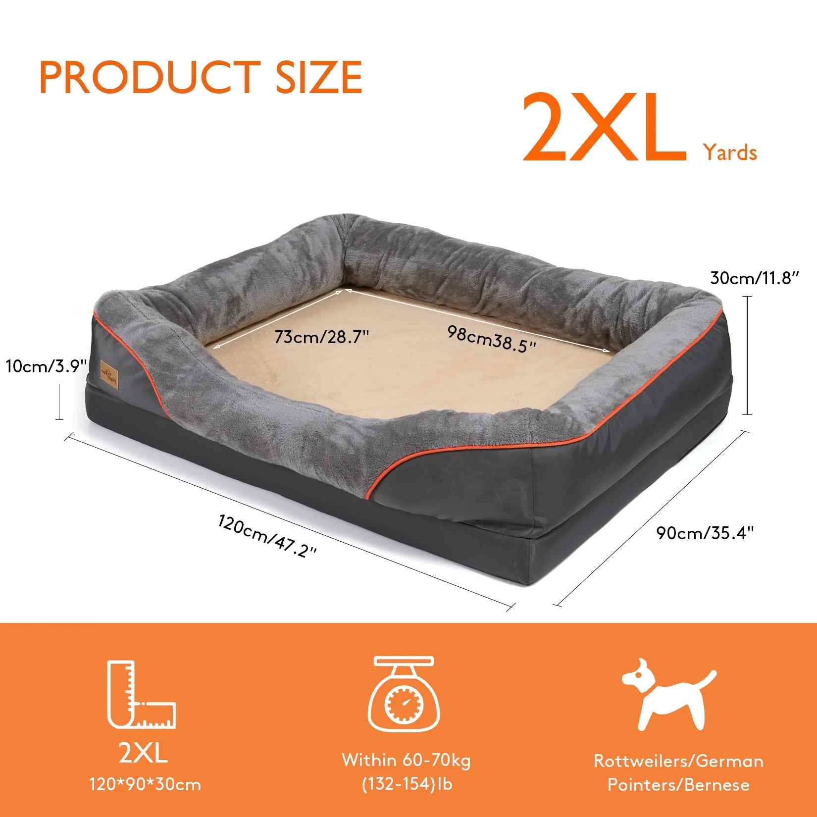 L XL 2XL 3XL Dog Bed Super Soft Orthopedic Foam Pet Bed Sleeping Mat with Cotton-padded Bolster and Removable Cover Streetsharks