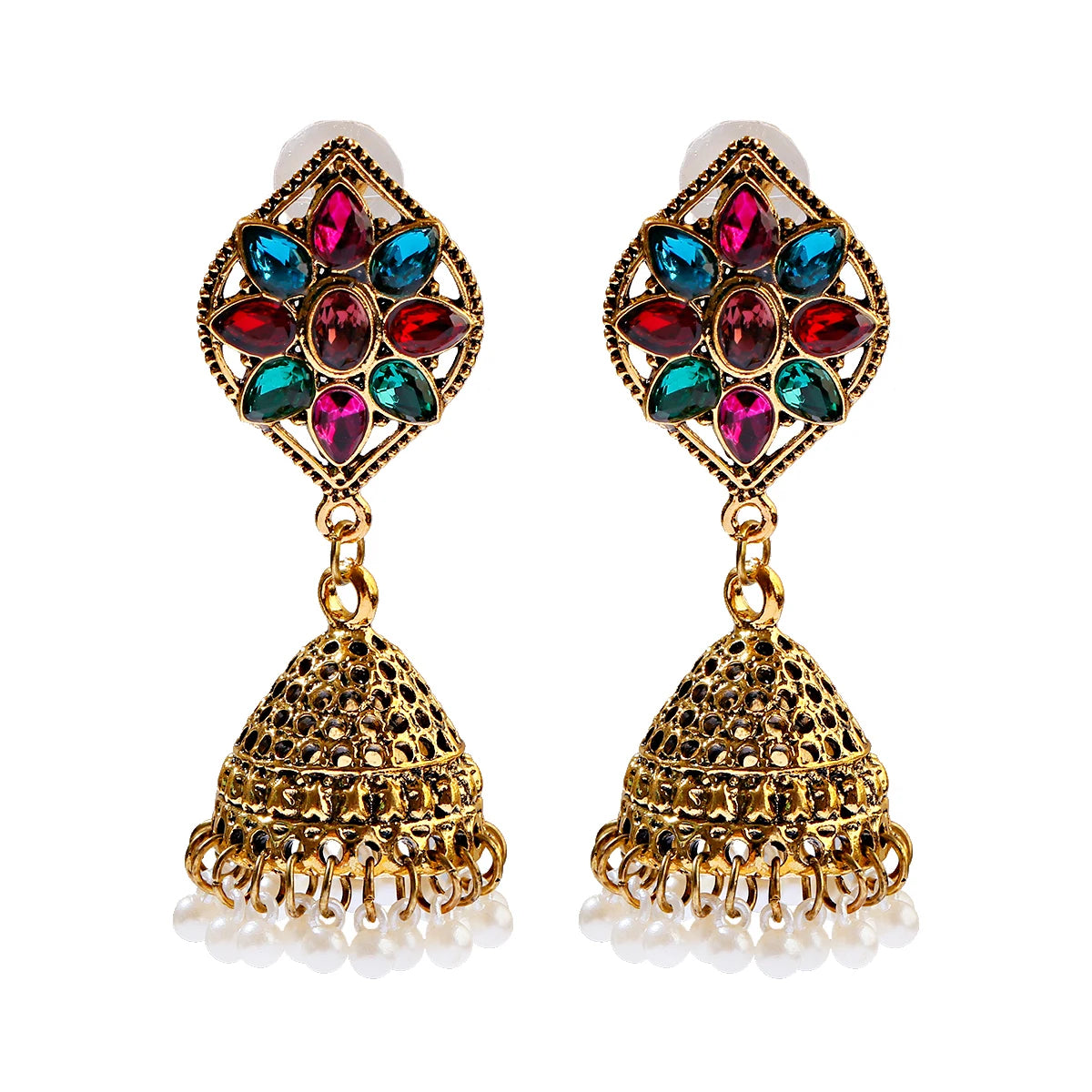 Ethnic Retro Geometric Turkish Jhumka Earrings For Women Indian Jewelry Flower Gold Color Bell Tassel Dangling Earrings Streetsharks