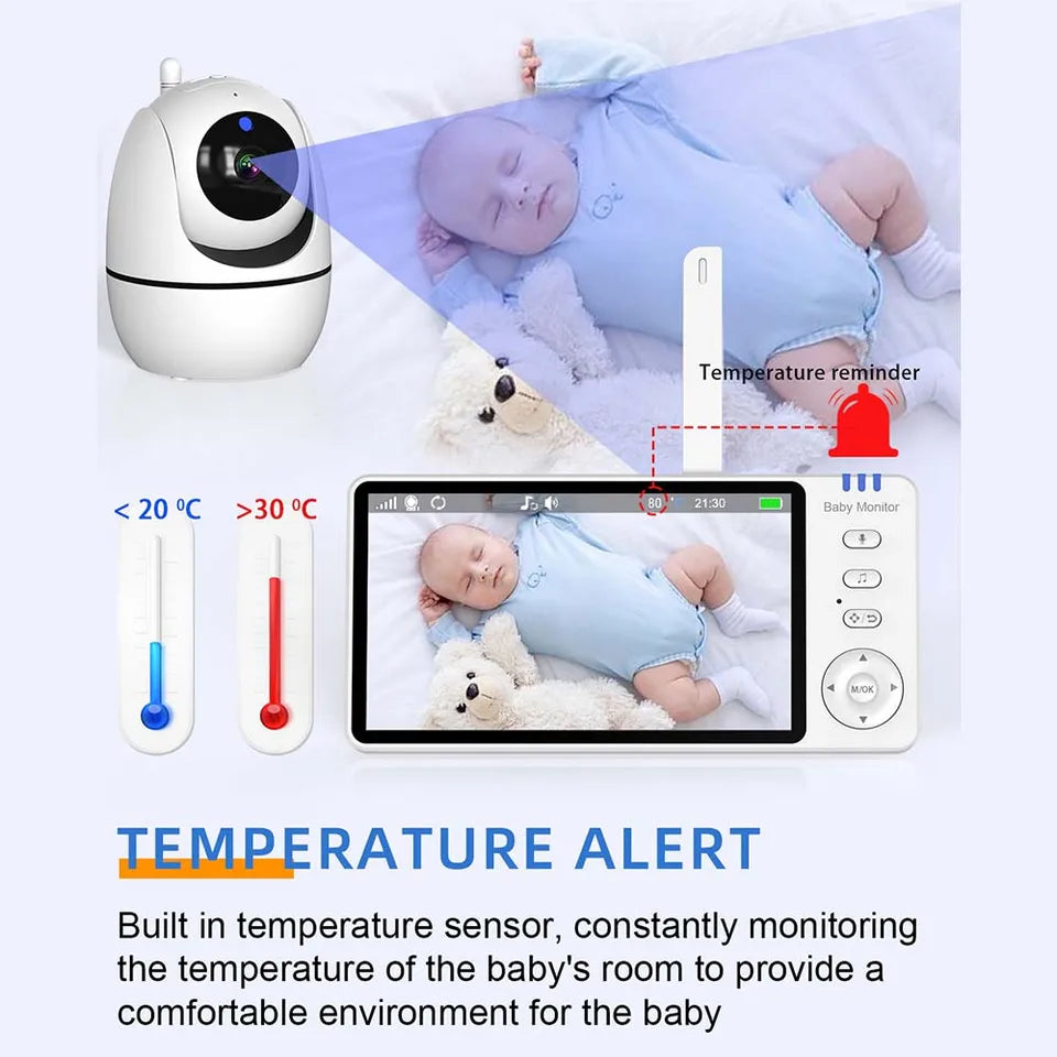 5&#039;&#039; Video Baby Monitor 2.4G Mother Kids Night Vision Zoom PTZ Video Surveillance Cameras With Temperature display Screen ABM501