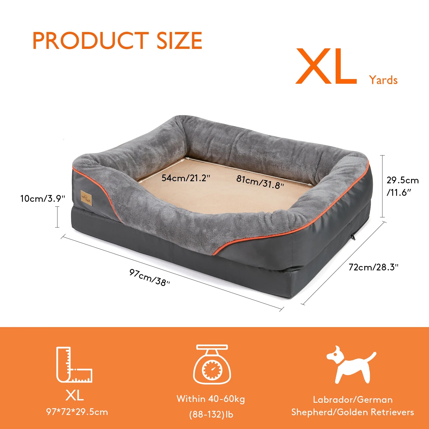 L XL 2XL 3XL Dog Bed Super Soft Orthopedic Foam Pet Bed Sleeping Mat with Cotton-padded Bolster and Removable Cover Streetsharks