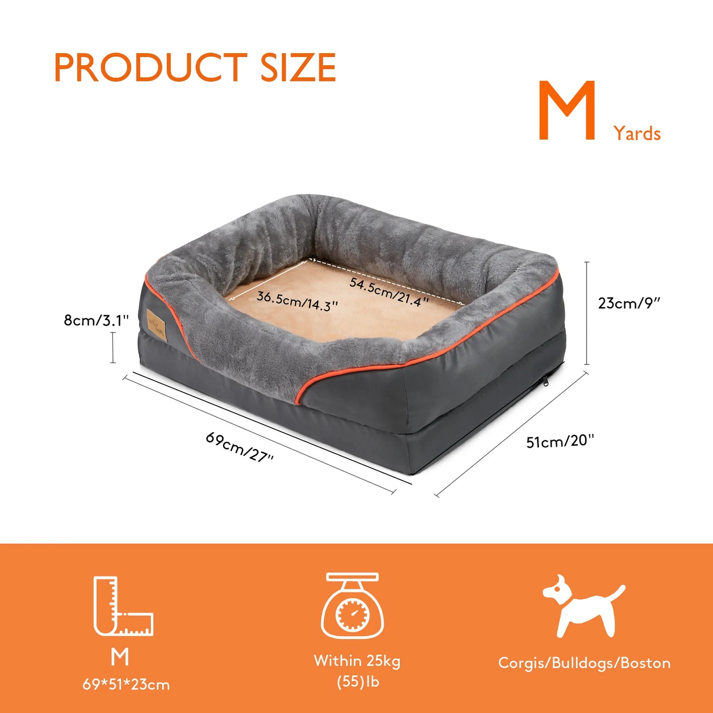 L XL 2XL 3XL Dog Bed Super Soft Orthopedic Foam Pet Bed Sleeping Mat with Cotton-padded Bolster and Removable Cover Streetsharks