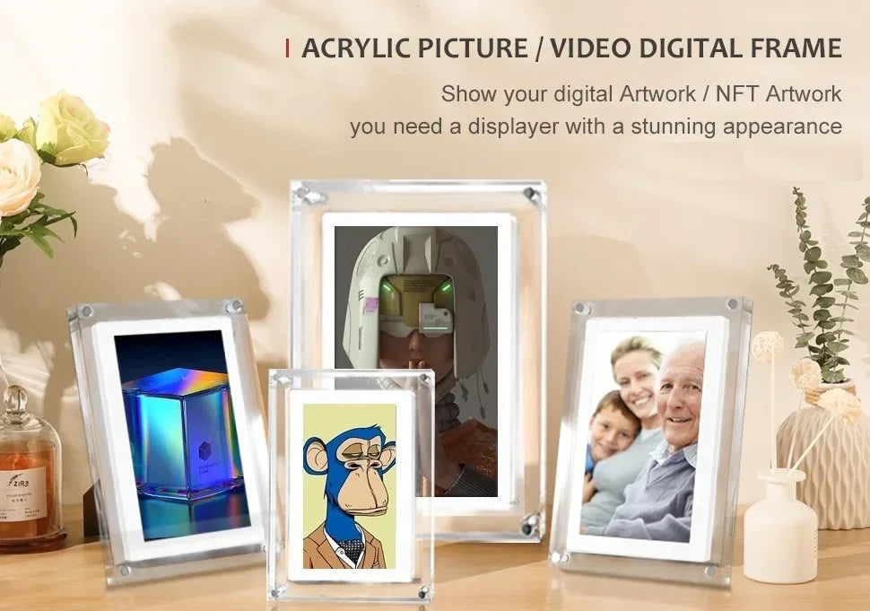 **CrystalView 5" Acrylic Digital Photo Frame – IPS Display | 1000mAh Battery | 2GB Memory**