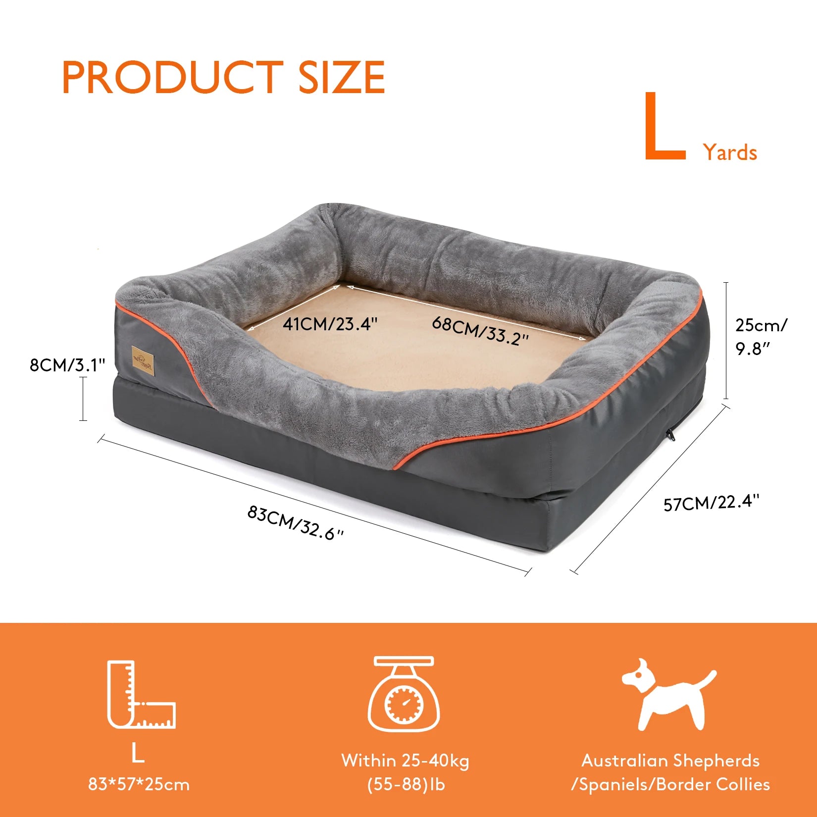 L XL 2XL 3XL Dog Bed Super Soft Orthopedic Foam Pet Bed Sleeping Mat with Cotton-padded Bolster and Removable Cover Streetsharks