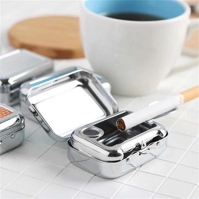 Outdoor Mini Portable Metal Cigarette Ashtray Fashion Ashtray Wiht Lockable Lid Desktop Ash Case Pocket Ashtray Gift For Man