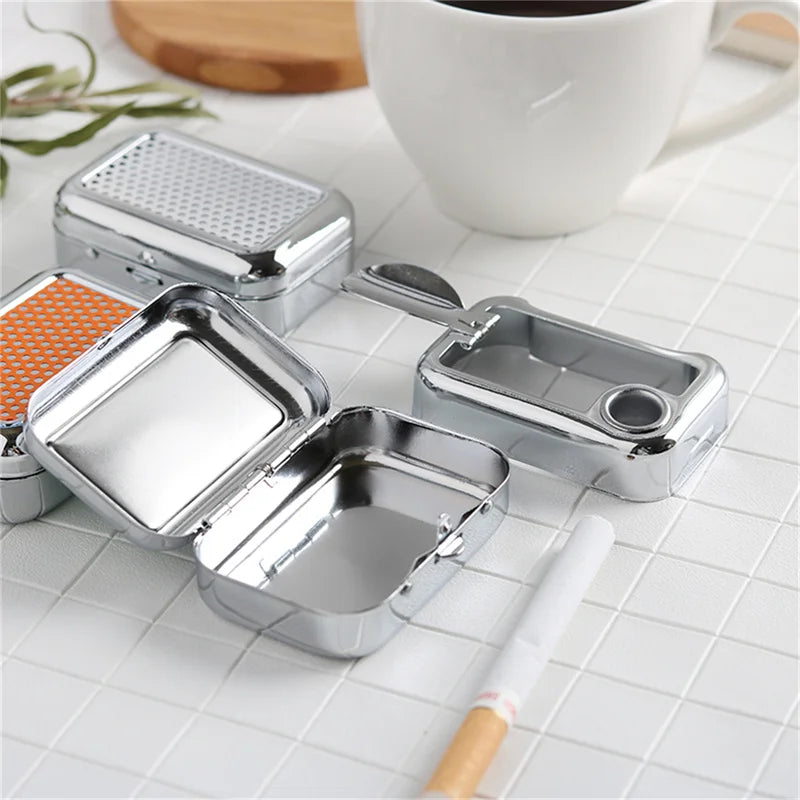 Outdoor Mini Portable Metal Cigarette Ashtray Fashion Ashtray Wiht Lockable Lid Desktop Ash Case Pocket Ashtray Gift For Man