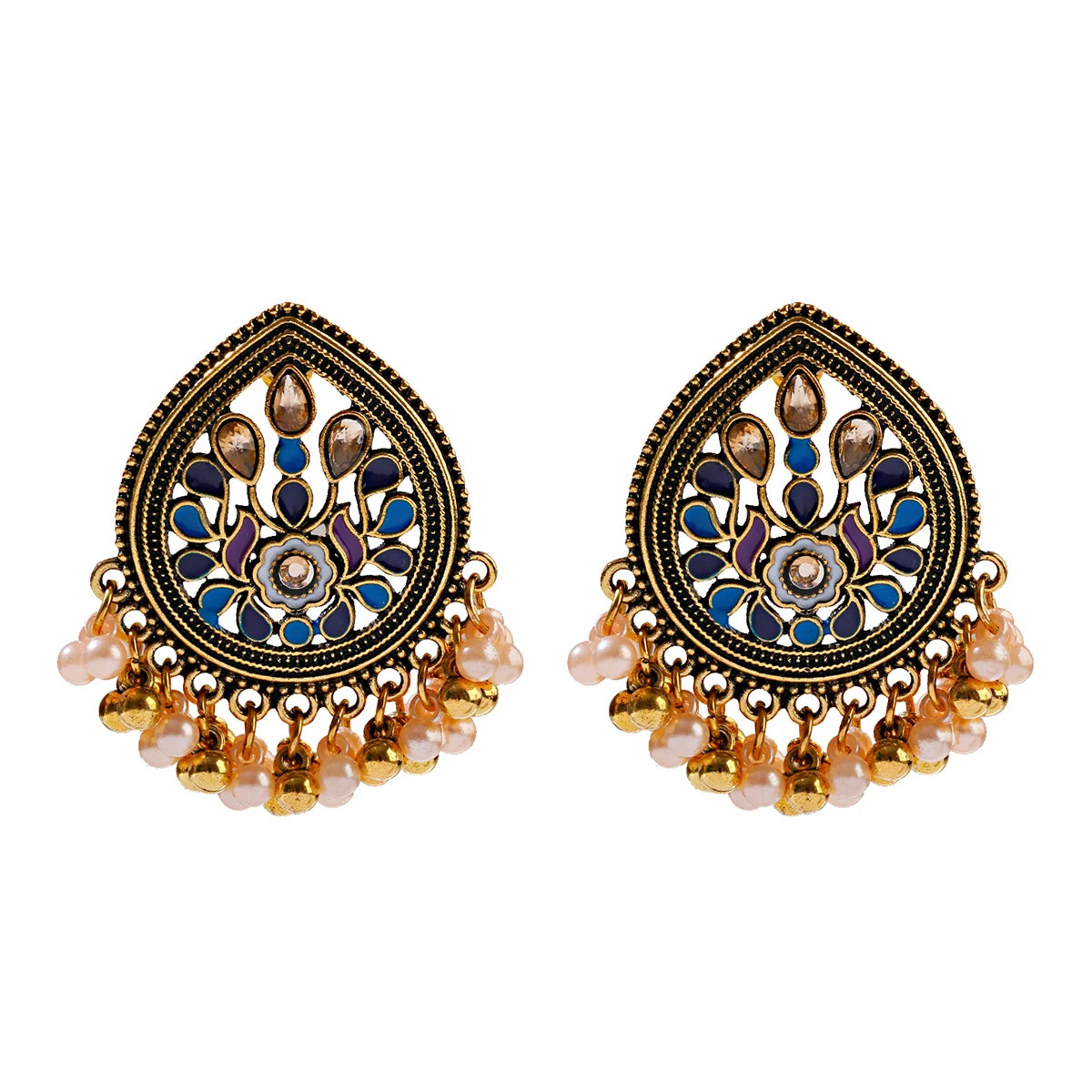 Ethnic Retro Geometric Turkish Jhumka Earrings For Women Indian Jewelry Flower Gold Color Bell Tassel Dangling Earrings Streetsharks