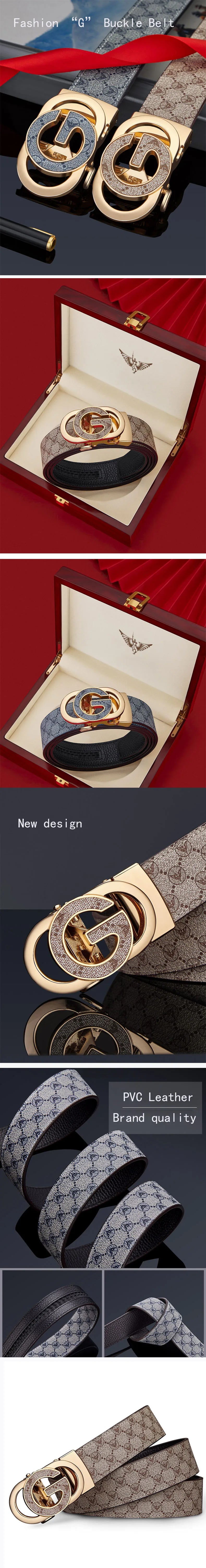 Men designer Belts PVC Leather with  Personalised “g” Buckle Fashionable Women Belts Ratcheting Luxury