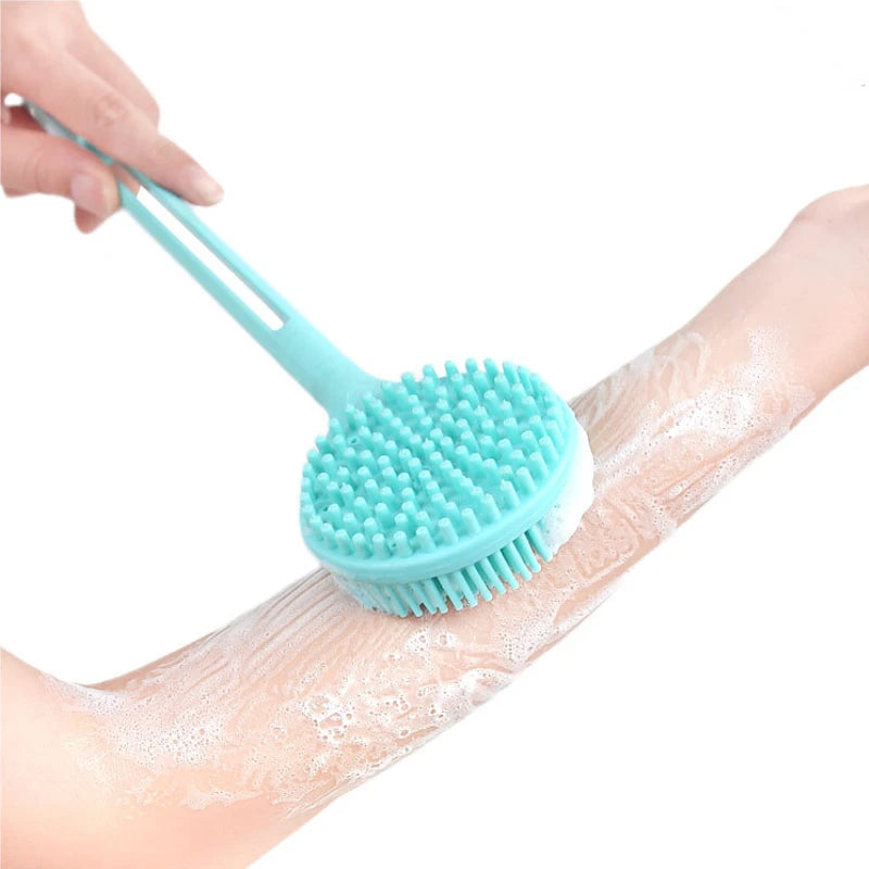 Double-Sided Shower Body Brush Silicone Long Handle Bathroom Wash Brush Bathing Massage Back Body Exfoliating Brush -  Streetsharks