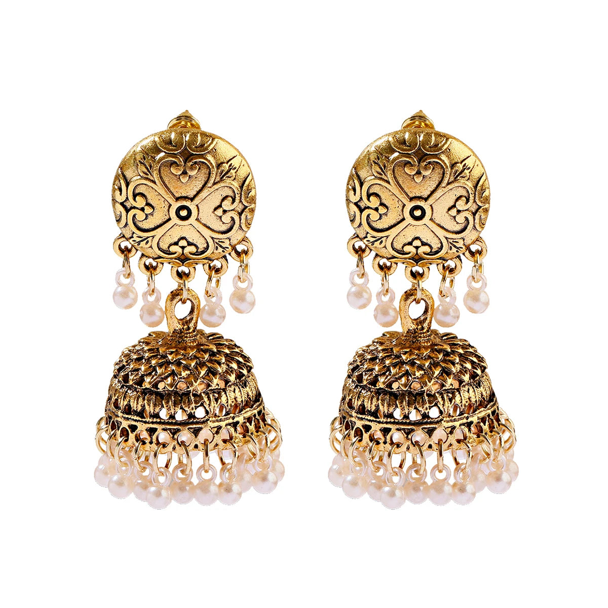 Ethnic Retro Geometric Turkish Jhumka Earrings For Women Indian Jewelry Flower Gold Color Bell Tassel Dangling Earrings Streetsharks