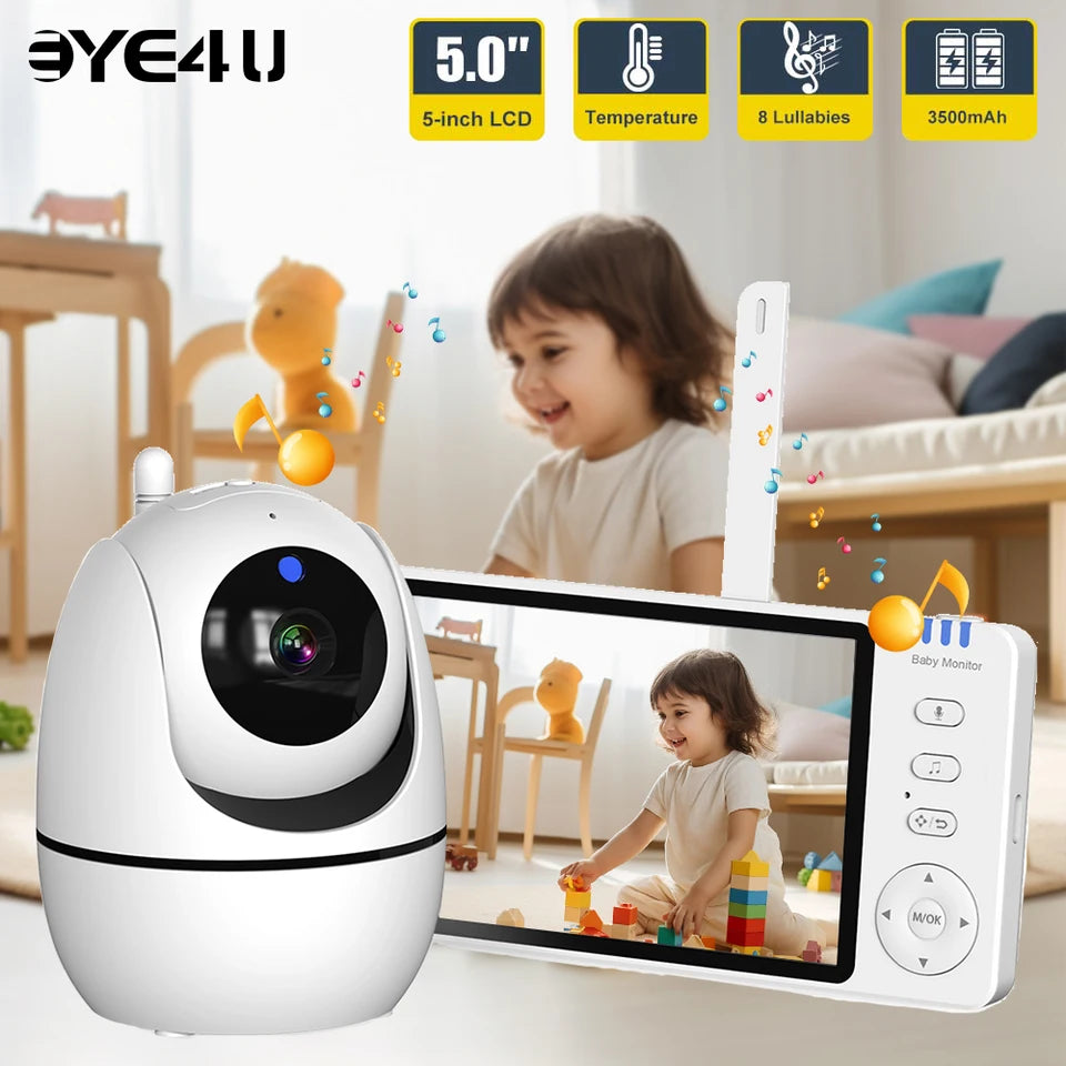 5&#039;&#039; Video Baby Monitor 2.4G Mother Kids Night Vision Zoom PTZ Video Surveillance Cameras With Temperature display Screen ABM501