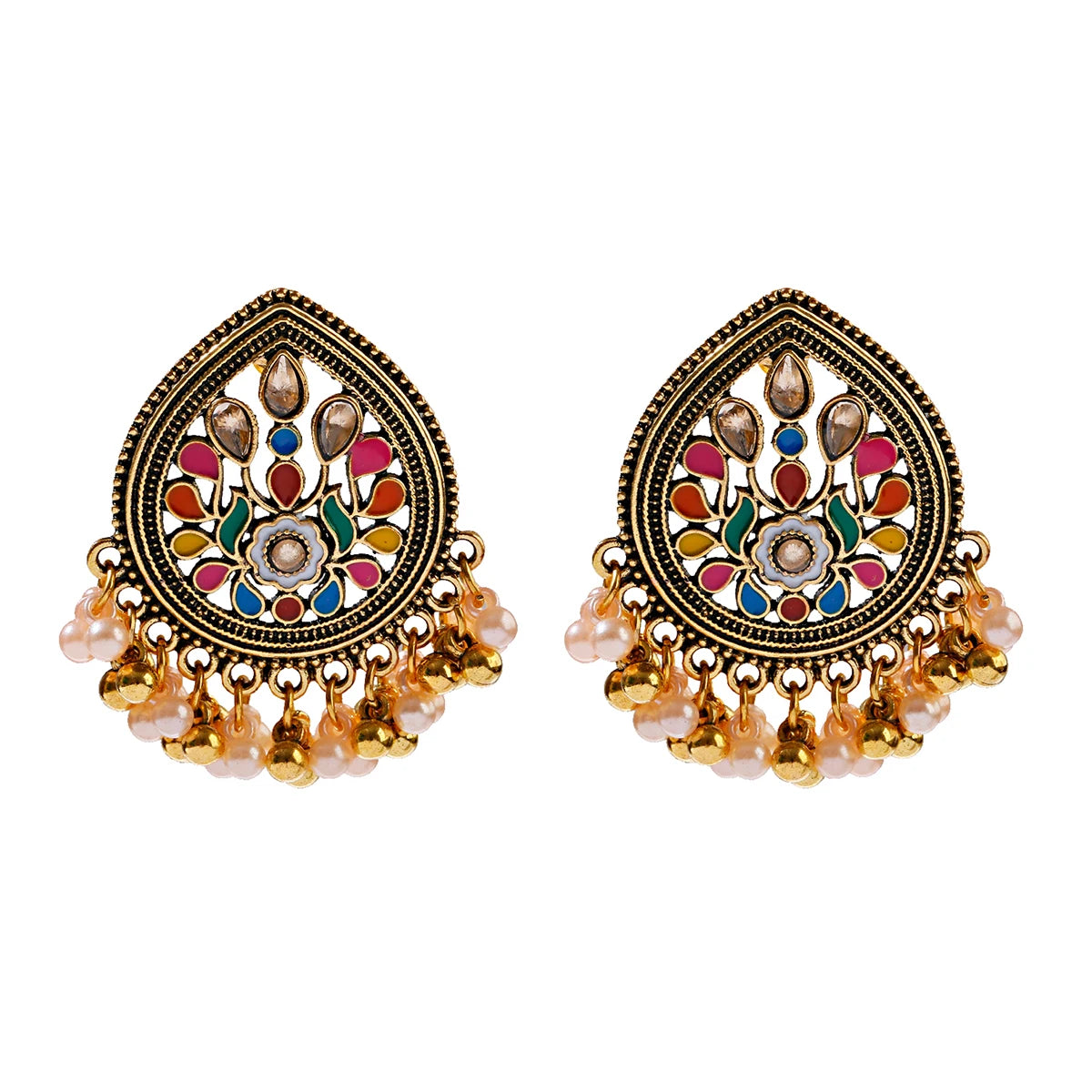 Ethnic Retro Geometric Turkish Jhumka Earrings For Women Indian Jewelry Flower Gold Color Bell Tassel Dangling Earrings Streetsharks