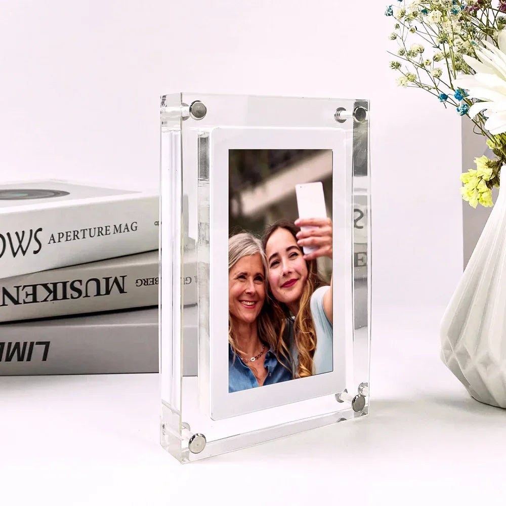 **CrystalView 5" Acrylic Digital Photo Frame – IPS Display | 1000mAh Battery | 2GB Memory**