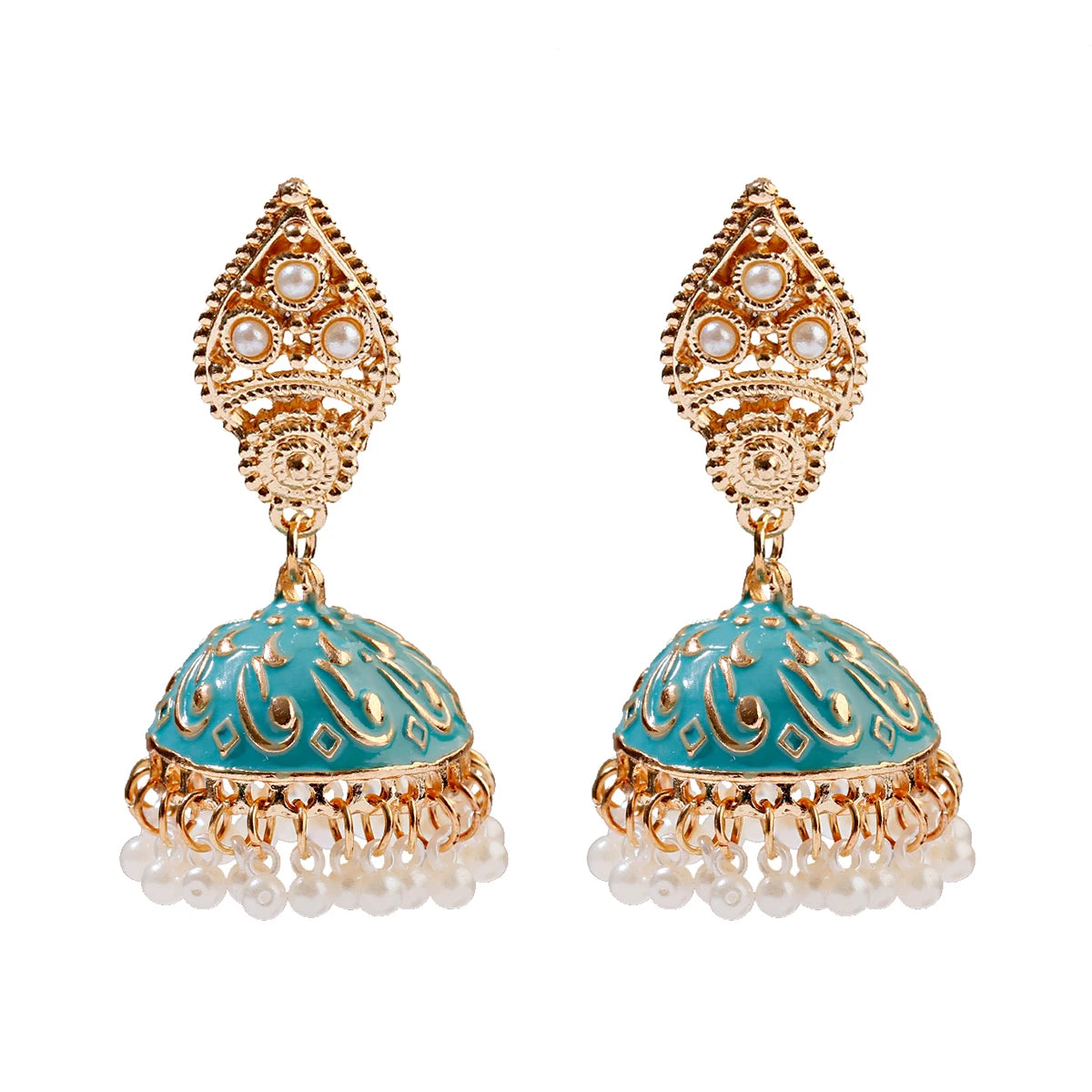 Ethnic Retro Geometric Turkish Jhumka Earrings For Women Indian Jewelry Flower Gold Color Bell Tassel Dangling Earrings Streetsharks