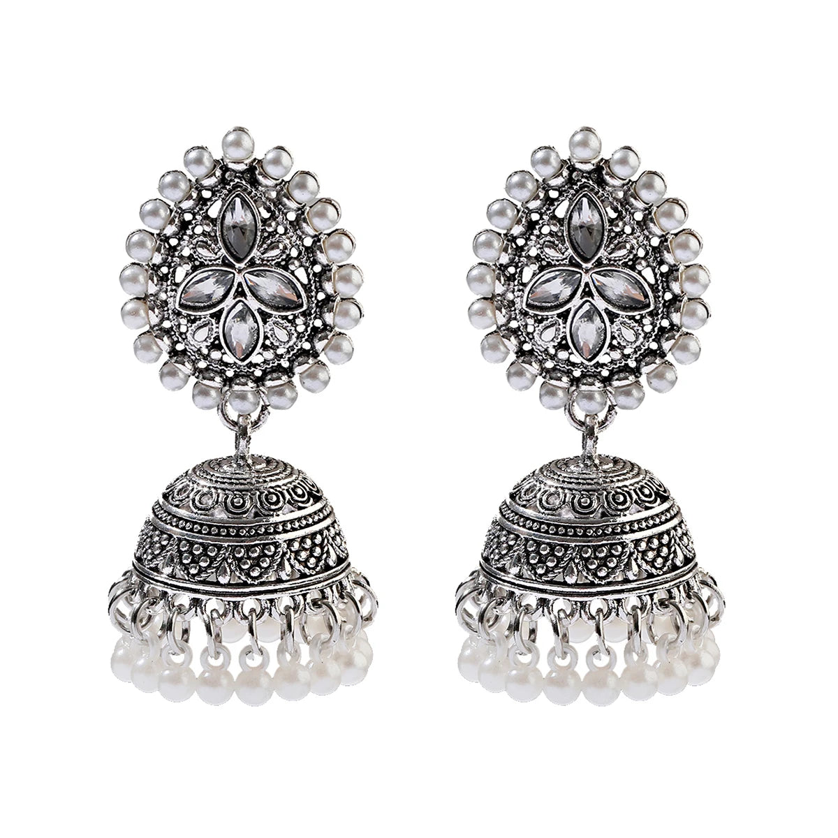 Ethnic Retro Silver Color Flower Alloy Tassel Dangle Earrings For Women's Indian Jhumka Earrings Turkey Bijoux Streetsharks