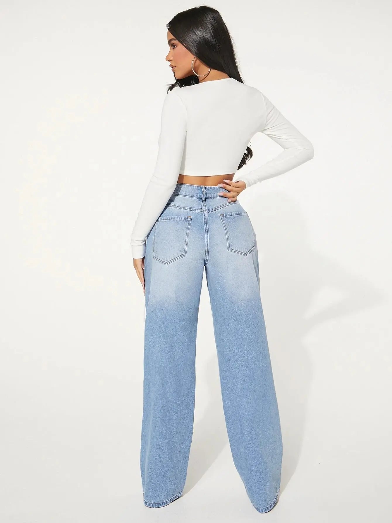 Ripped jeans Single Button Cut Out Ripped Frayed Wide Leg Jeans - Streetsharks