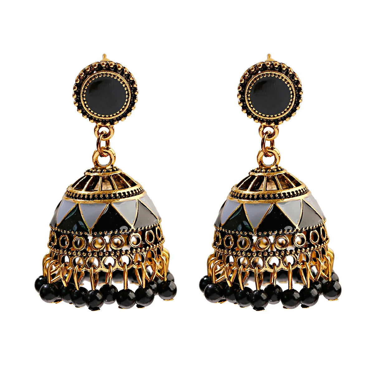 Ethnic Retro Geometric Turkish Jhumka Earrings For Women Indian Jewelry Flower Gold Color Bell Tassel Dangling Earrings Streetsharks