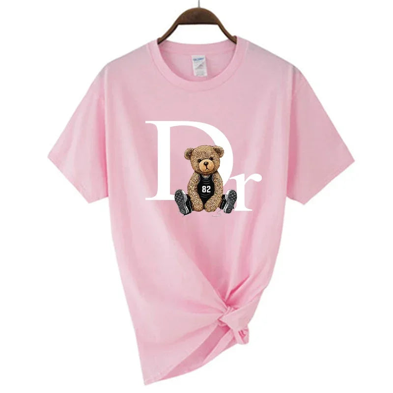 Luxury Brand Cute Bear Print Women T-shirt  Tshirt Summer Graphic Fashion Female polyester T Shirts Woman Clothing Free Shipping