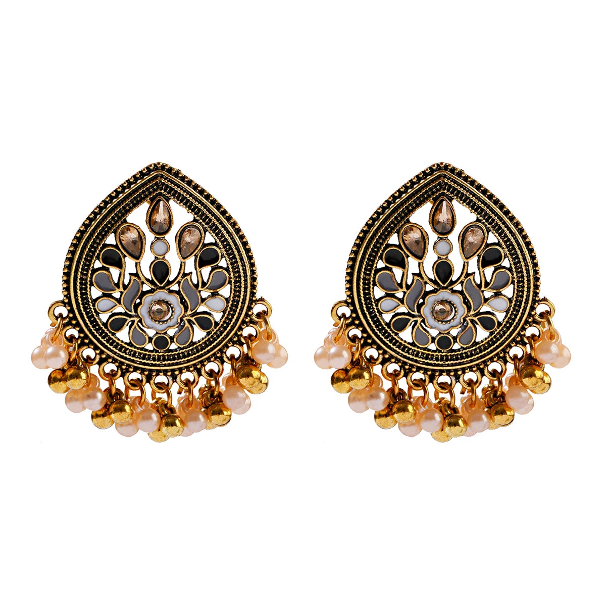 Ethnic Retro Geometric Turkish Jhumka Earrings For Women Indian Jewelry Flower Gold Color Bell Tassel Dangling Earrings Streetsharks