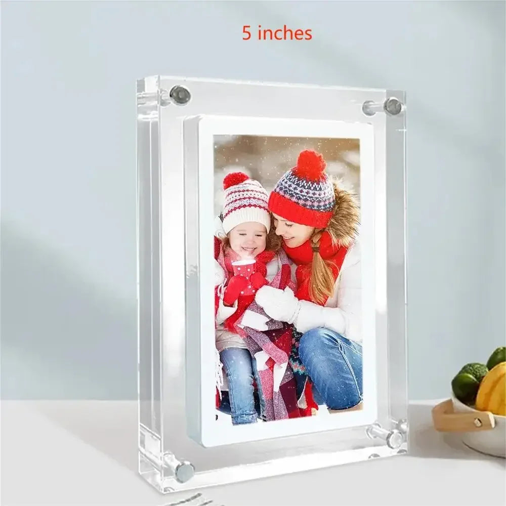 **CrystalView 5" Acrylic Digital Photo Frame – IPS Display | 1000mAh Battery | 2GB Memory**