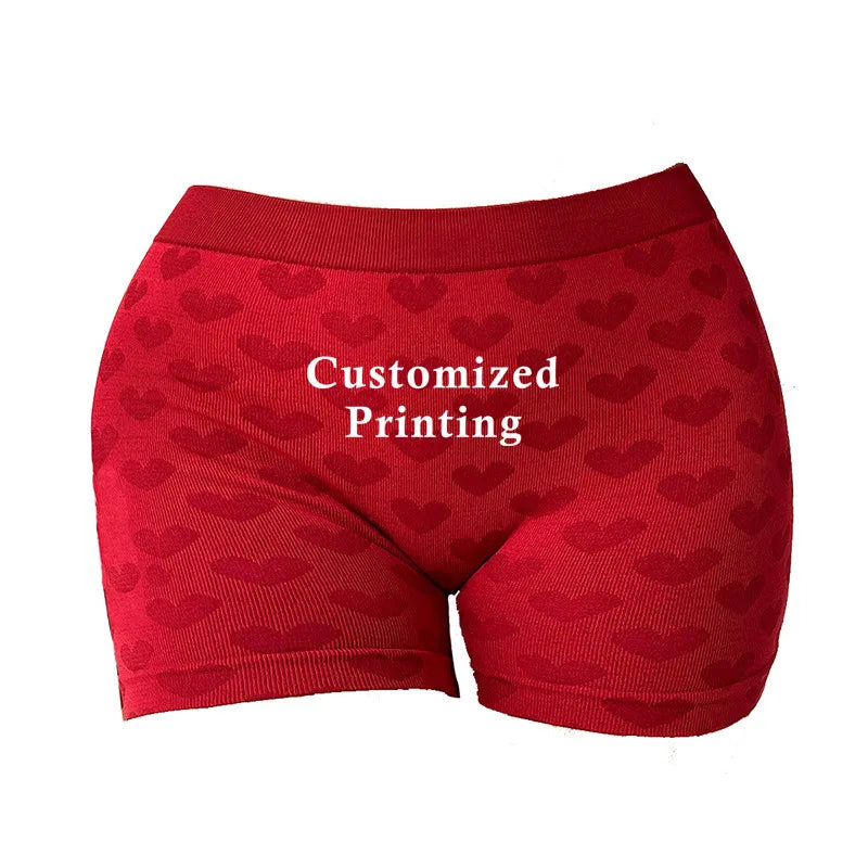 Your Own Logo Text Professional Custom Panties Love Heart Pink Knitting Underwear High-waisted Comfortable Breathable Panties