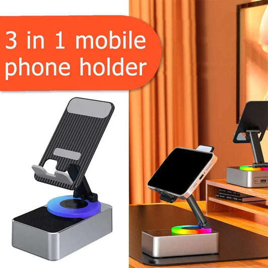 3-In-1 Mobile Phone Holder, Audio Power Bank, Bluetooth Call Speaker, Multi-Function Foldable Rotating Desktop Streetsharks