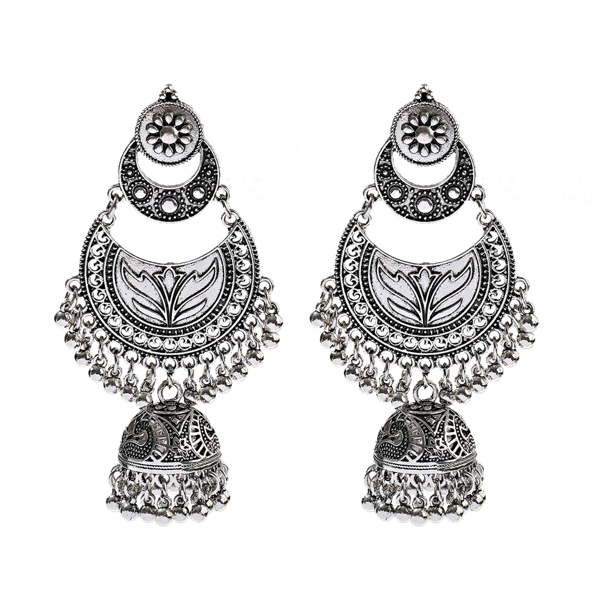 Ethnic Retro Geometric Turkish Jhumka Earrings For Women Indian Jewelry Flower Gold Color Bell Tassel Dangling Earrings Streetsharks