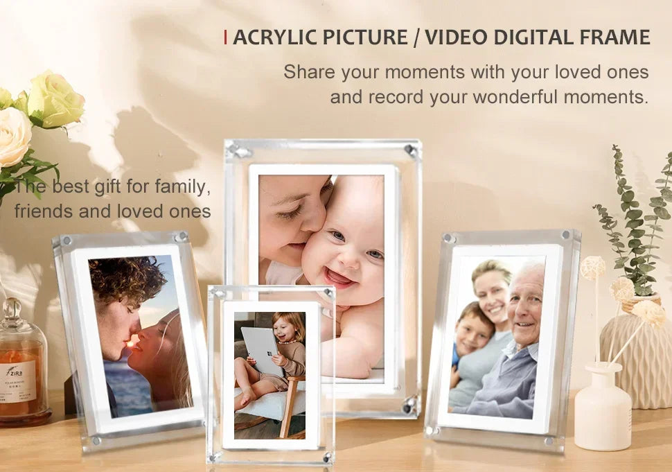 **CrystalView 5" Acrylic Digital Photo Frame – IPS Display | 1000mAh Battery | 2GB Memory**