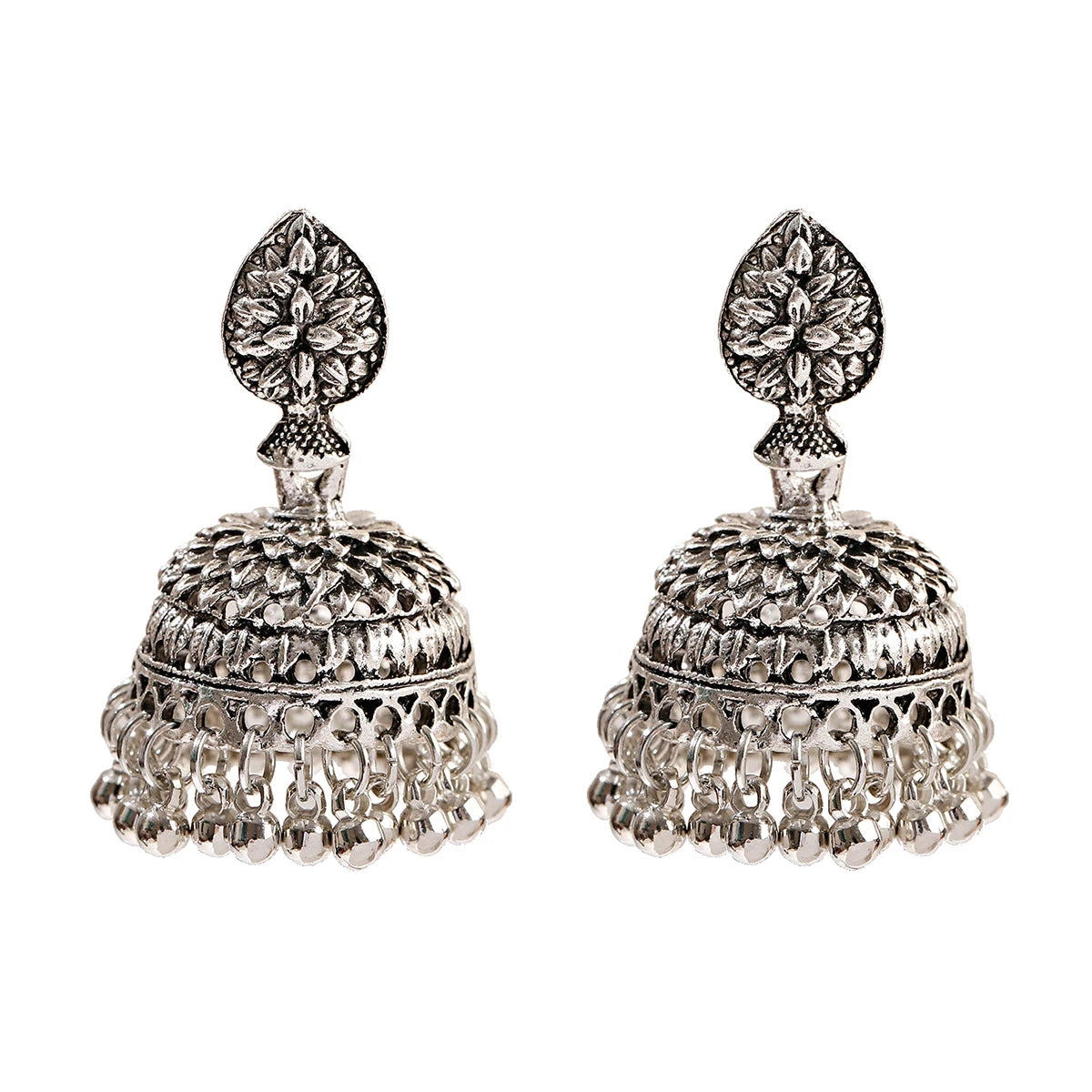 Ethnic Retro Silver Color Flower Alloy Tassel Dangle Earrings For Women's Indian Jhumka Earrings Turkey Bijoux Streetsharks