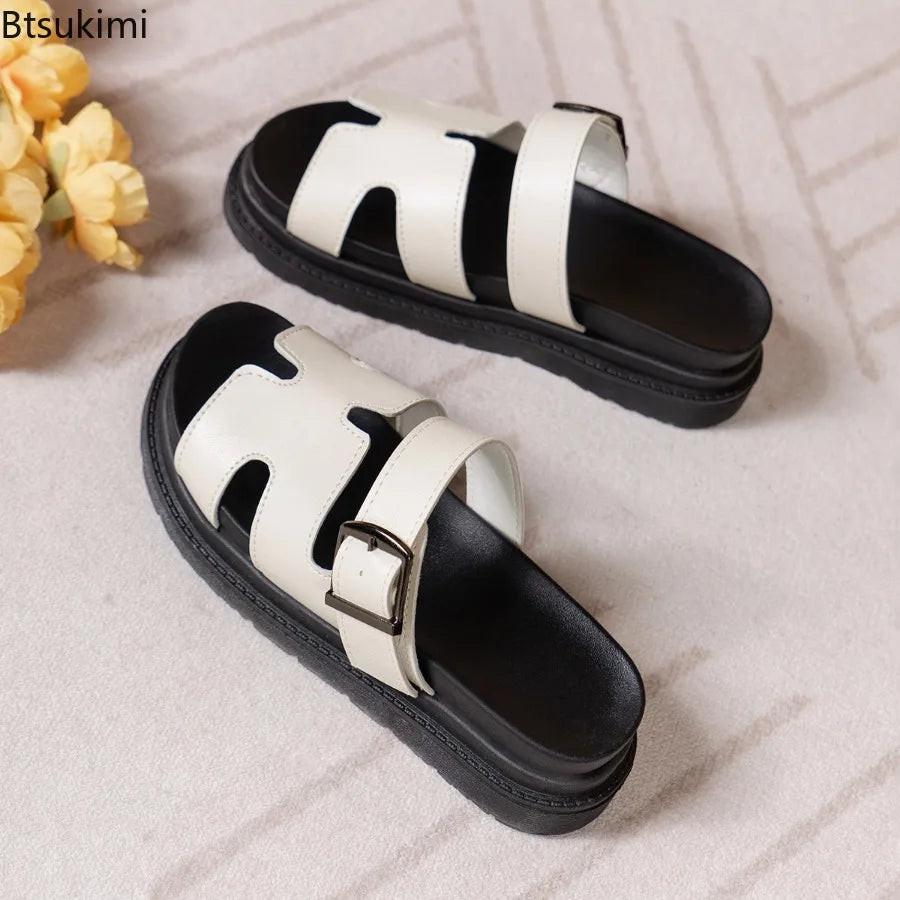 Daily Comfort Outdoor Casual Footwear: Simple Solid Design Anti-slip Soft Bottom One Word Slippers for Summer Streetsharks