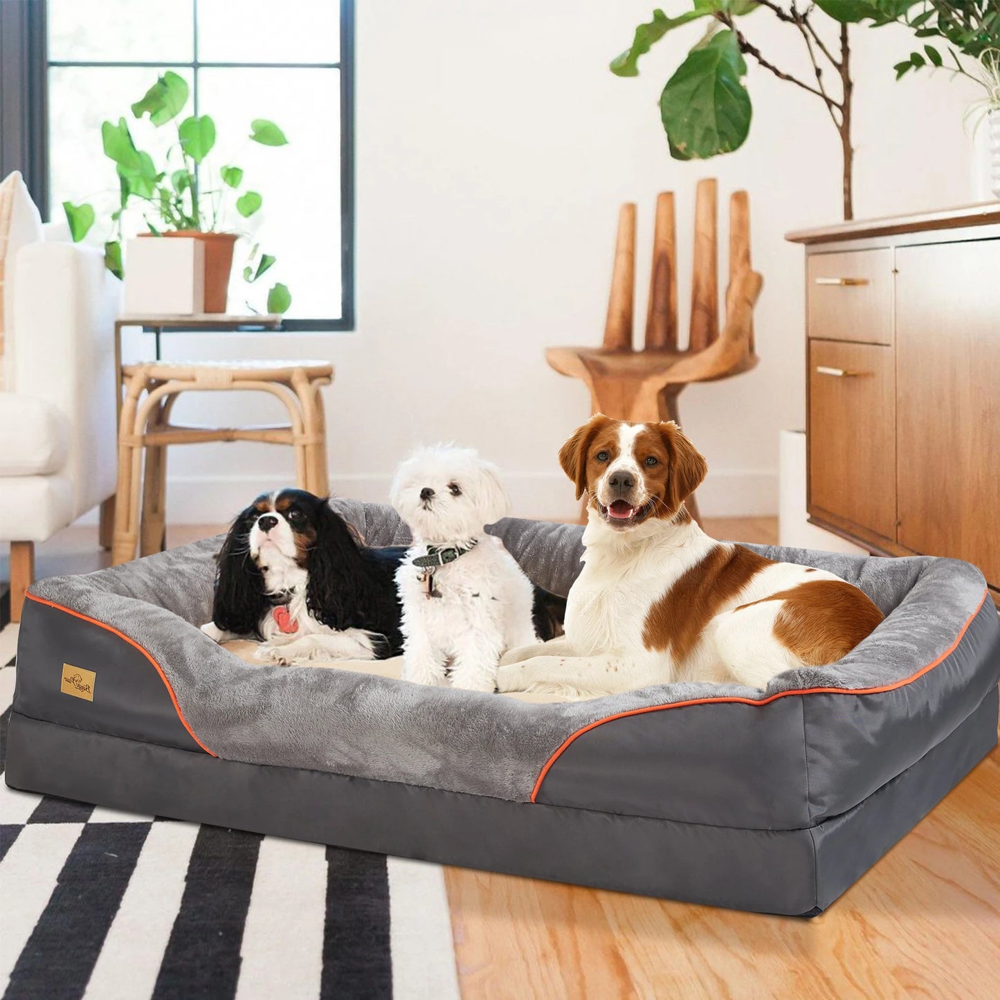 L XL 2XL 3XL Dog Bed Super Soft Orthopedic Foam Pet Bed Sleeping Mat with Cotton-padded Bolster and Removable Cover Streetsharks