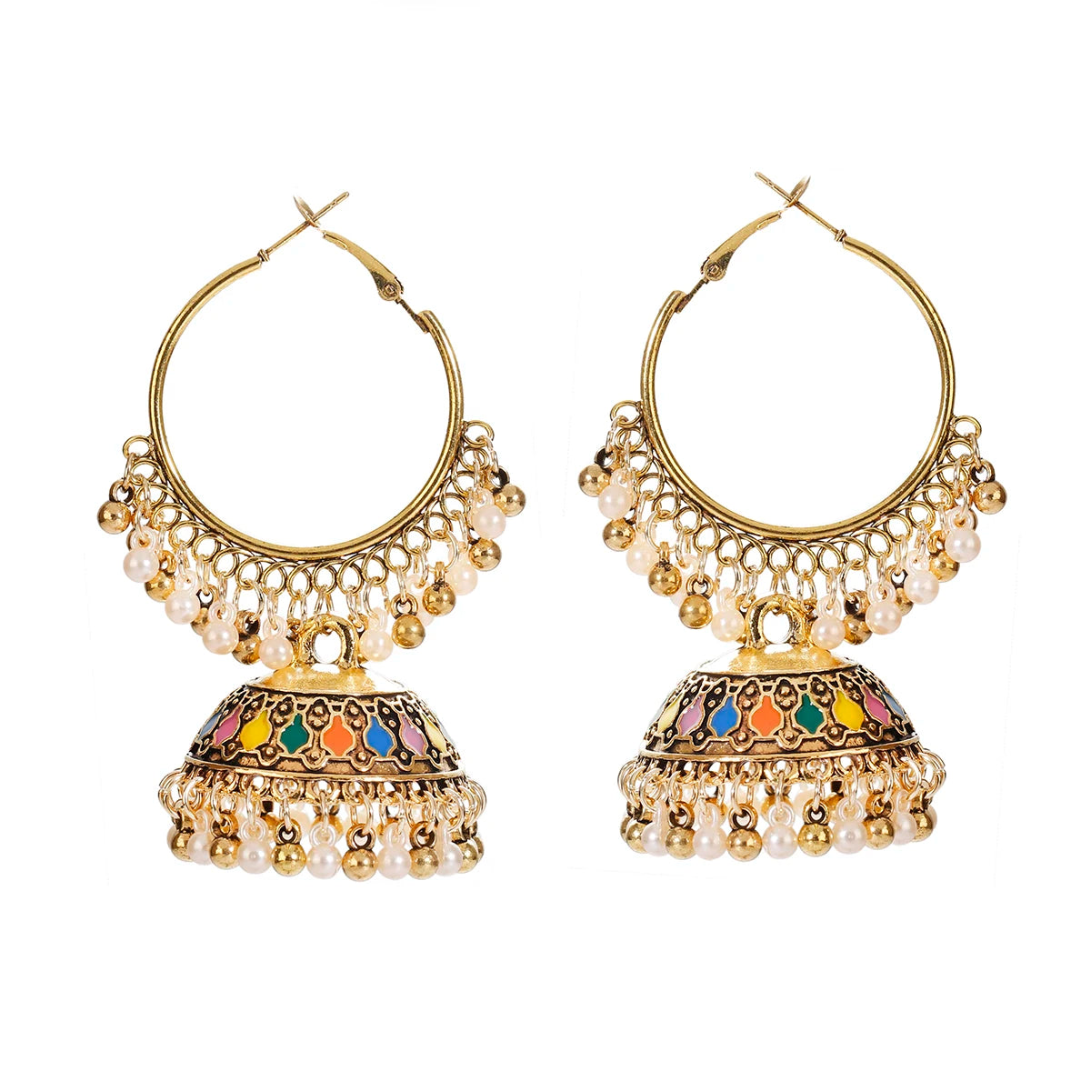 Ethnic Retro Geometric Turkish Jhumka Earrings For Women Indian Jewelry Flower Gold Color Bell Tassel Dangling Earrings Streetsharks