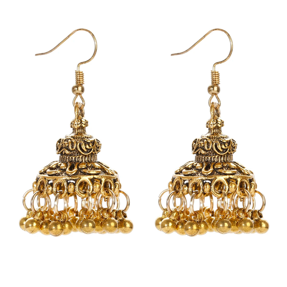 Ethnic Retro Geometric Turkish Jhumka Earrings For Women Indian Jewelry Flower Gold Color Bell Tassel Dangling Earrings Streetsharks