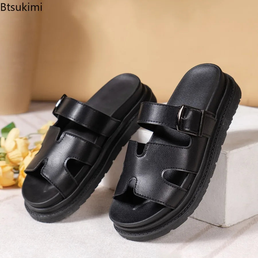 Daily Comfort Outdoor Casual Footwear: Simple Solid Design Anti-slip Soft Bottom One Word Slippers for Summer Streetsharks