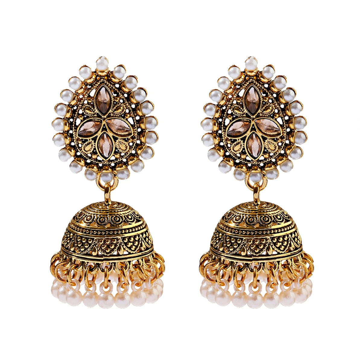 Ethnic Retro Geometric Turkish Jhumka Earrings For Women Indian Jewelry Flower Gold Color Bell Tassel Dangling Earrings Streetsharks