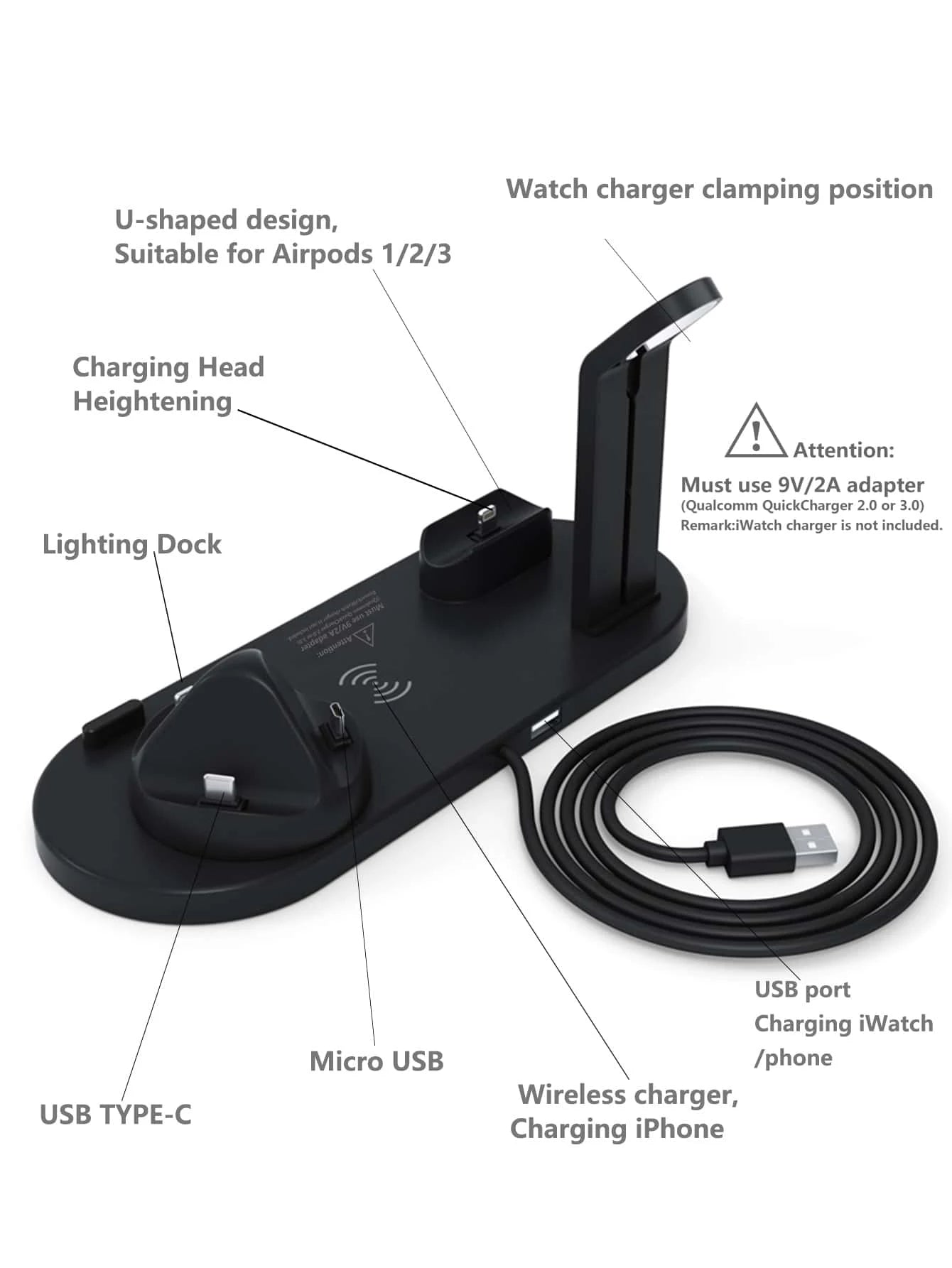 30W 6 in 1 Wireless Charger Stand Pad For iPhone 15 14 13 12 X Apple Watch Fast Charging Dock Station for Airpods Pro iWatch 7