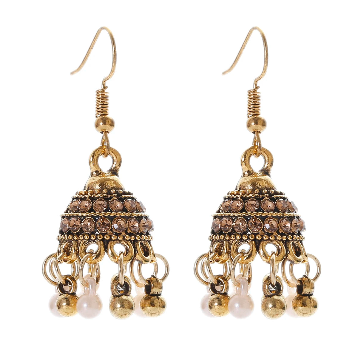 Ethnic Retro Geometric Turkish Jhumka Earrings For Women Indian Jewelry Flower Gold Color Bell Tassel Dangling Earrings Streetsharks