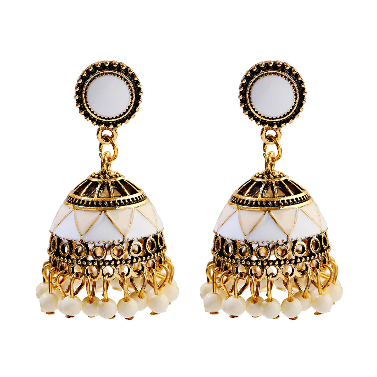 Ethnic Retro Geometric Turkish Jhumka Earrings For Women Indian Jewelry Flower Gold Color Bell Tassel Dangling Earrings Streetsharks