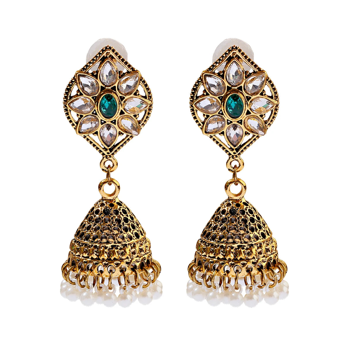 Ethnic Retro Geometric Turkish Jhumka Earrings For Women Indian Jewelry Flower Gold Color Bell Tassel Dangling Earrings Streetsharks