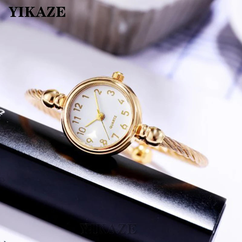 YIKAZE Women Bracelet Watch Retro Gold Bangle Women Watches Stainless Steel Retro Ladies Quartz Wristwatch Clock Dress Watch TU Streetsharks