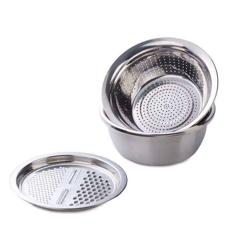 3 Pcs/Set Kitchen Drain Basin Basket Fruit Vegetable Basket Stainless Steel Fruit Supplies Streetsharks