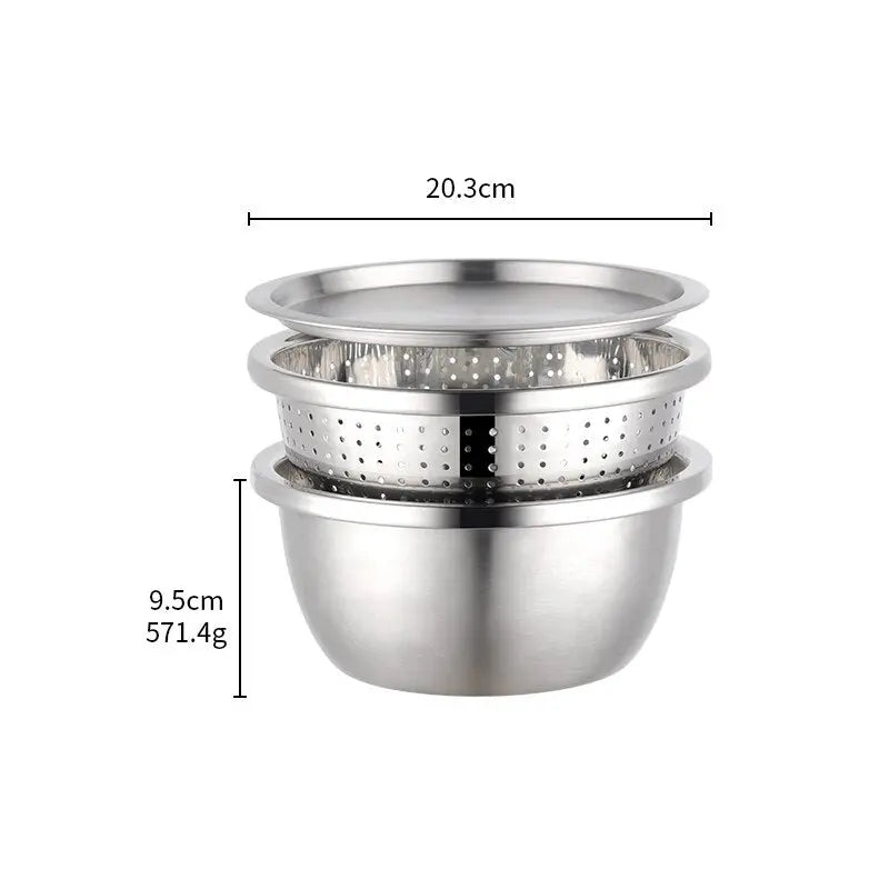 3 Pcs/Set Kitchen Drain Basin Basket Fruit Vegetable Basket Stainless Steel Fruit Supplies Streetsharks