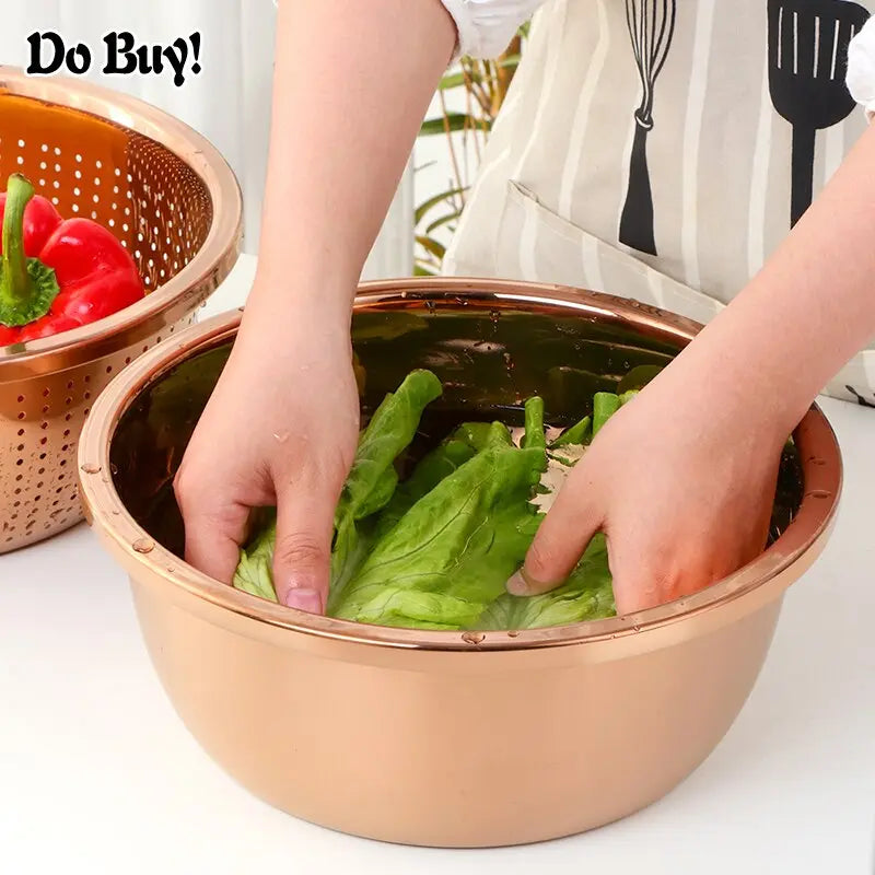 3 Pcs/Set Kitchen Drain Basin Basket Fruit Vegetable Basket Stainless Steel Fruit Supplies Streetsharks