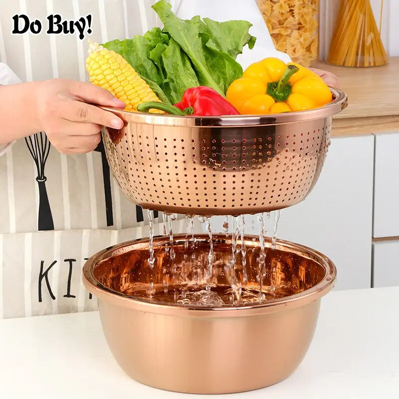 3 Pcs/Set Kitchen Drain Basin Basket Fruit Vegetable Basket Stainless Steel Fruit Supplies Streetsharks