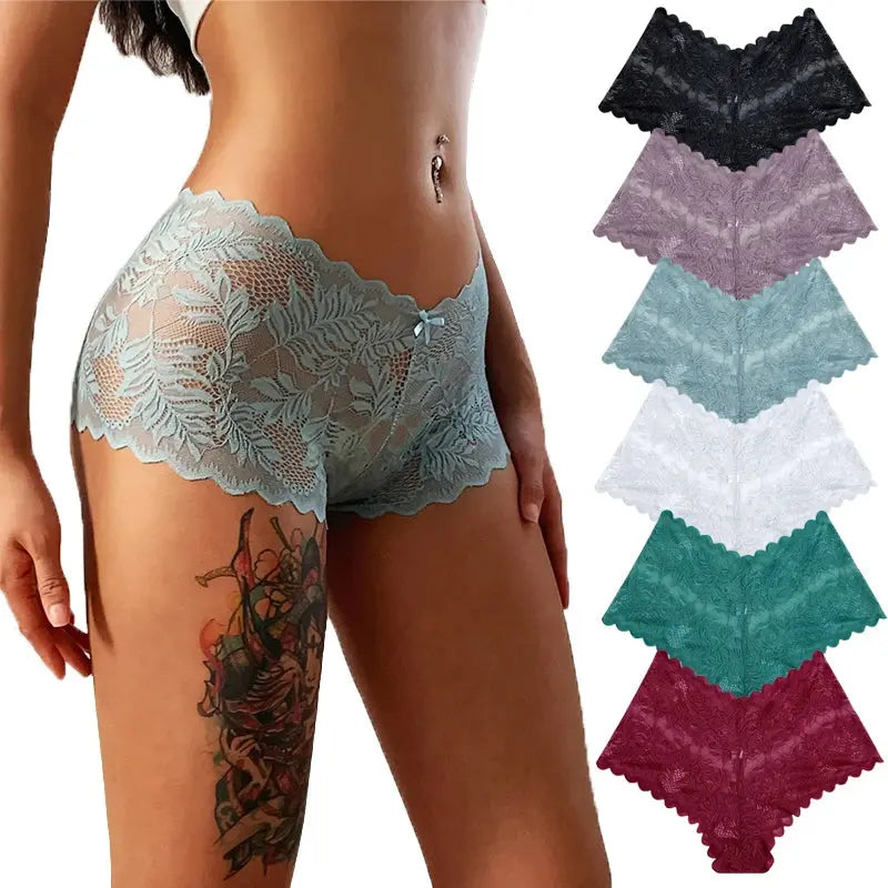 2PCS/Set Lace Panties for Women Floral Hollow Out Cheekie Style Sexy Underwear Female Intimates Lingerie Finetoo Design Panties Streetsharks